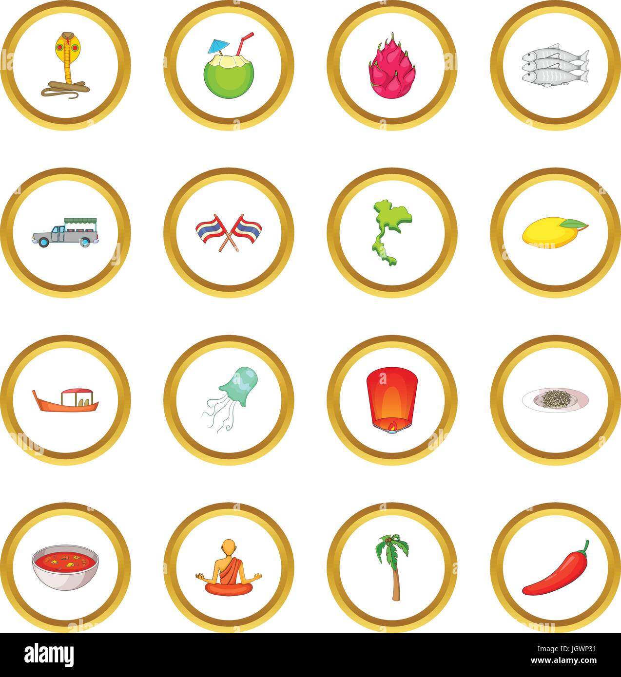 Thailand symbols icons circle Stock Vector