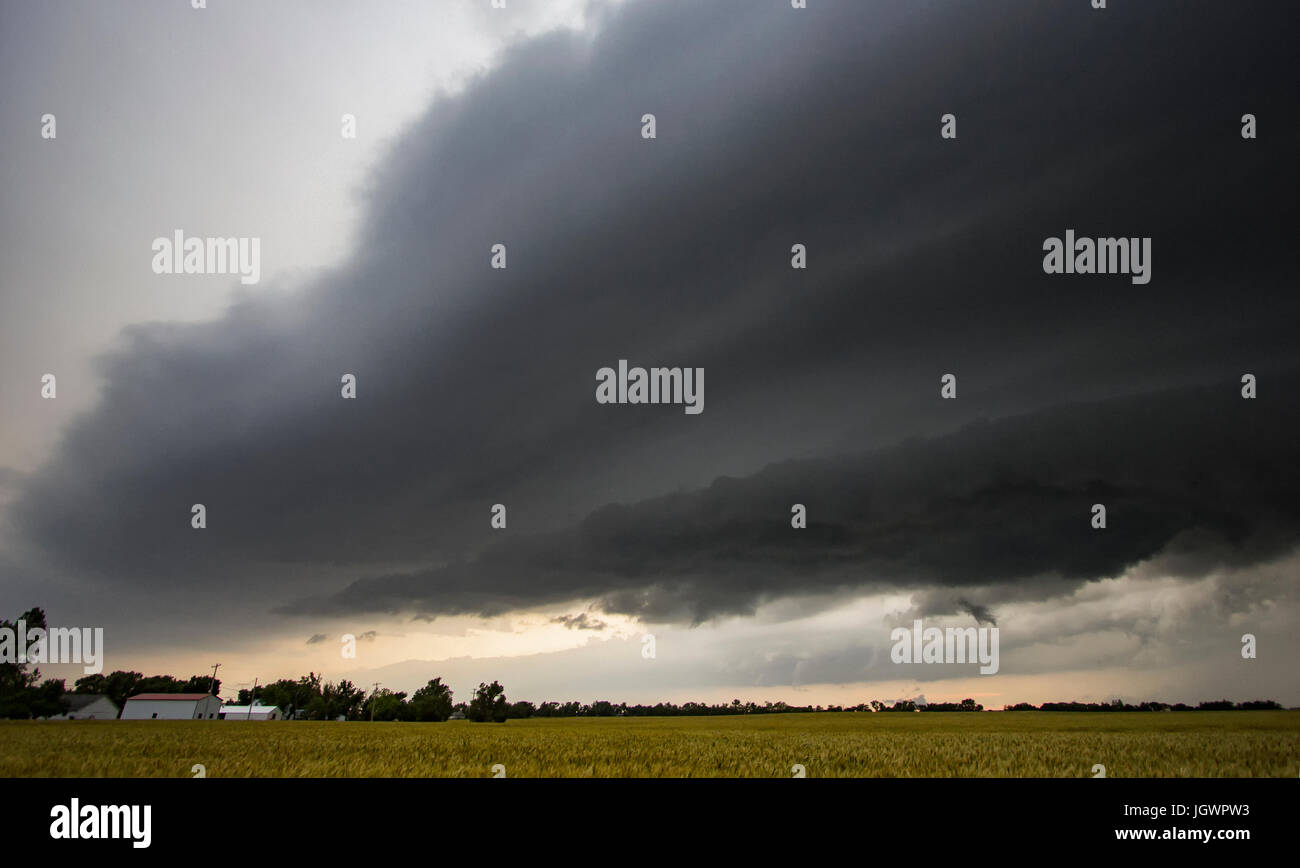 Shelf cloud over rural area, Kingfisher, Oklahoma, United States, North America Stock Photo