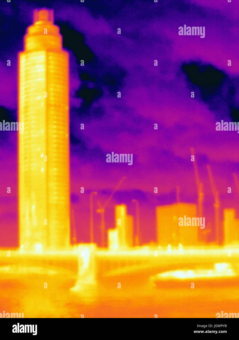 Thermal photograph of skyscraper and Lambeth Bridge, London, UK Stock Photo