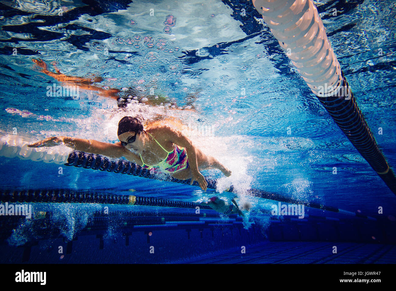 Swimmer doing freestyle in lane Stock Photo