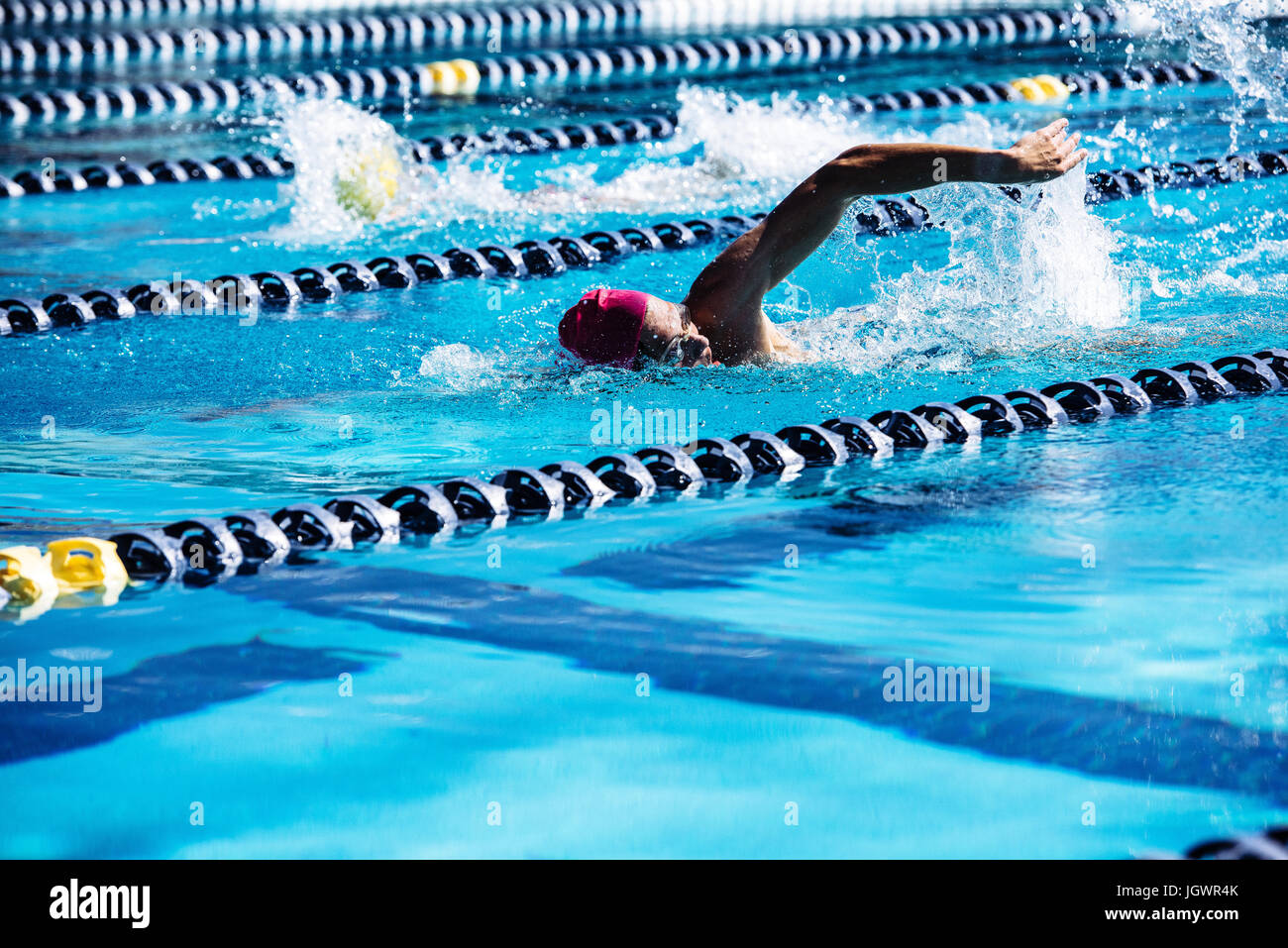 Swimmer doing freestyle in lane Stock Photo