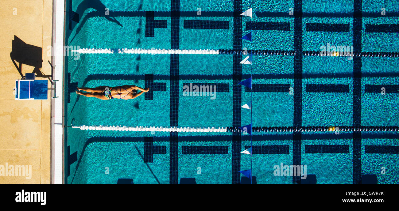 Overhead view of swimmer in pool Stock Photo