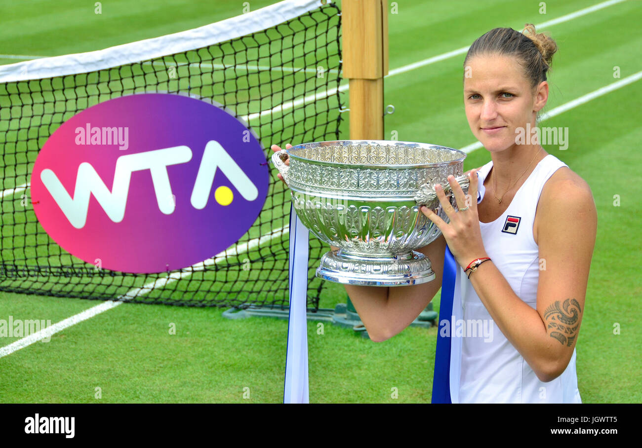 Karolina Plikiskova (Czech) with the trophy after the final of the Aegon International 2017, Eastbourne. Stock Photo