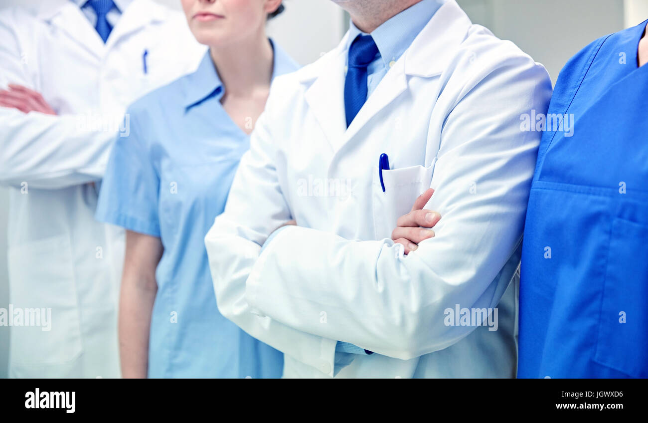 close up of medics or doctors at hospital corridor Stock Photo - Alamy