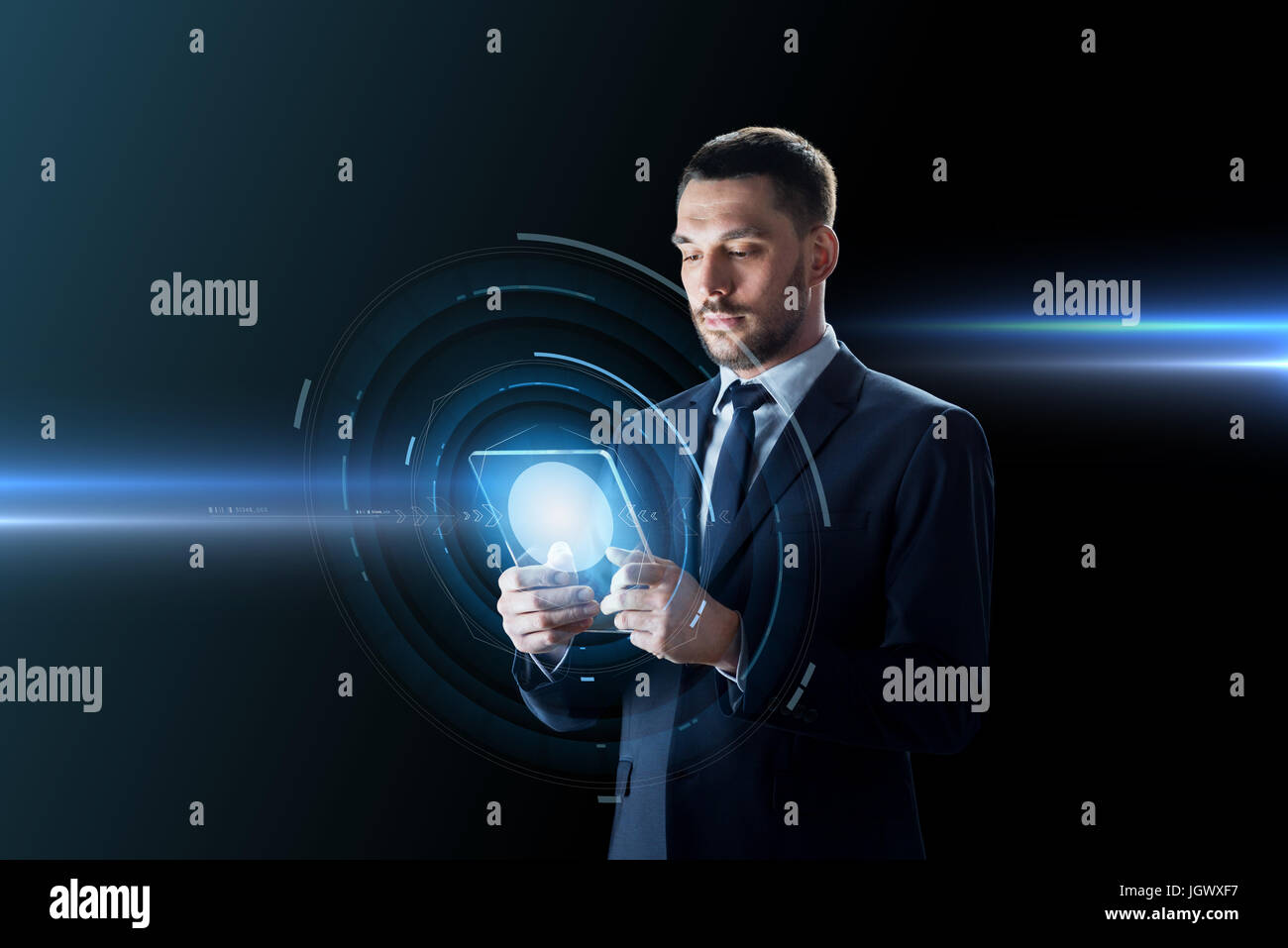 businessman working with transparent tablet pc Stock Photo