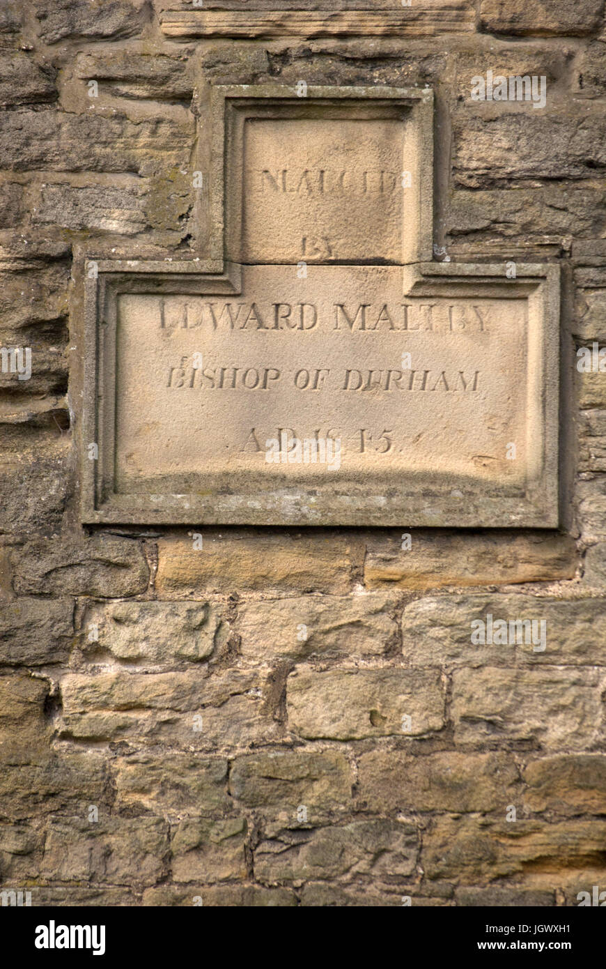 Stone plaque commemorating Edward Maltby on The Almshouses, Bishop Auckland Stock Photo