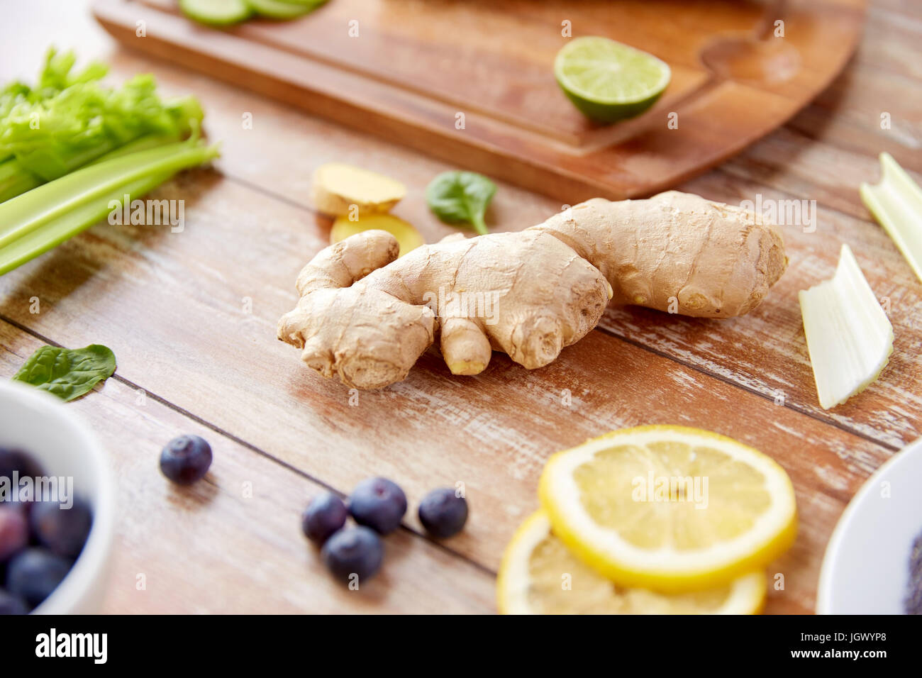 ginger, fruits, berries and vegetables on table Stock Photo Alamy