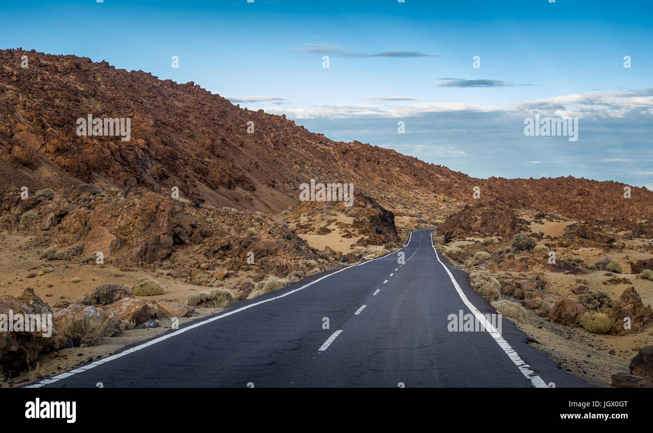 Road at El Teide national reserve, Tenerife. Stock Photo