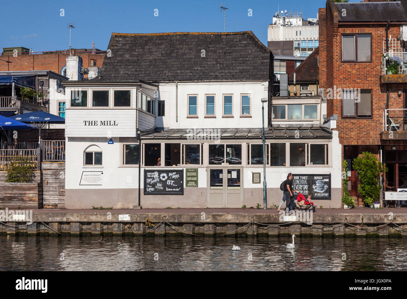 Rear of The Mill pub restaurant on the River Thames in Kingston Upon