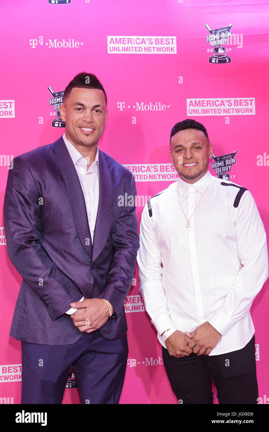 Giancarlo Stanton AJ Ramos T-Mobile Magenta Carpet for Derby After Dark hosted by Giancarlo Stanton Miami Marlins July 10,2017 Stock Photo