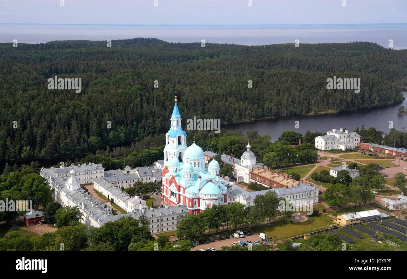 Aerial view of the Valaam Monastery on the Day of Saints Sergius and