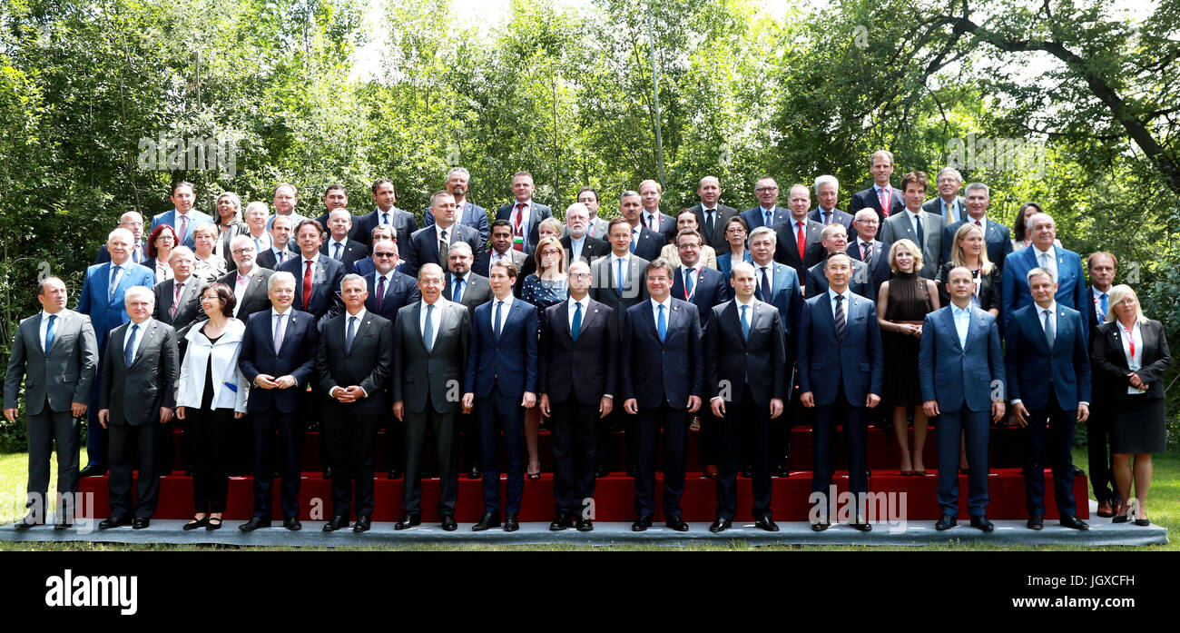 Vienna, Austria. 11th July, 2017. Delegates of the informal ministerial meeting of the Organization for Security and Cooperation in Europe (OSCE) pose for photos in Vienna, Austria, July 11, 2017. Credit: Pan Xu/Xinhua/Alamy Live News Stock Photo