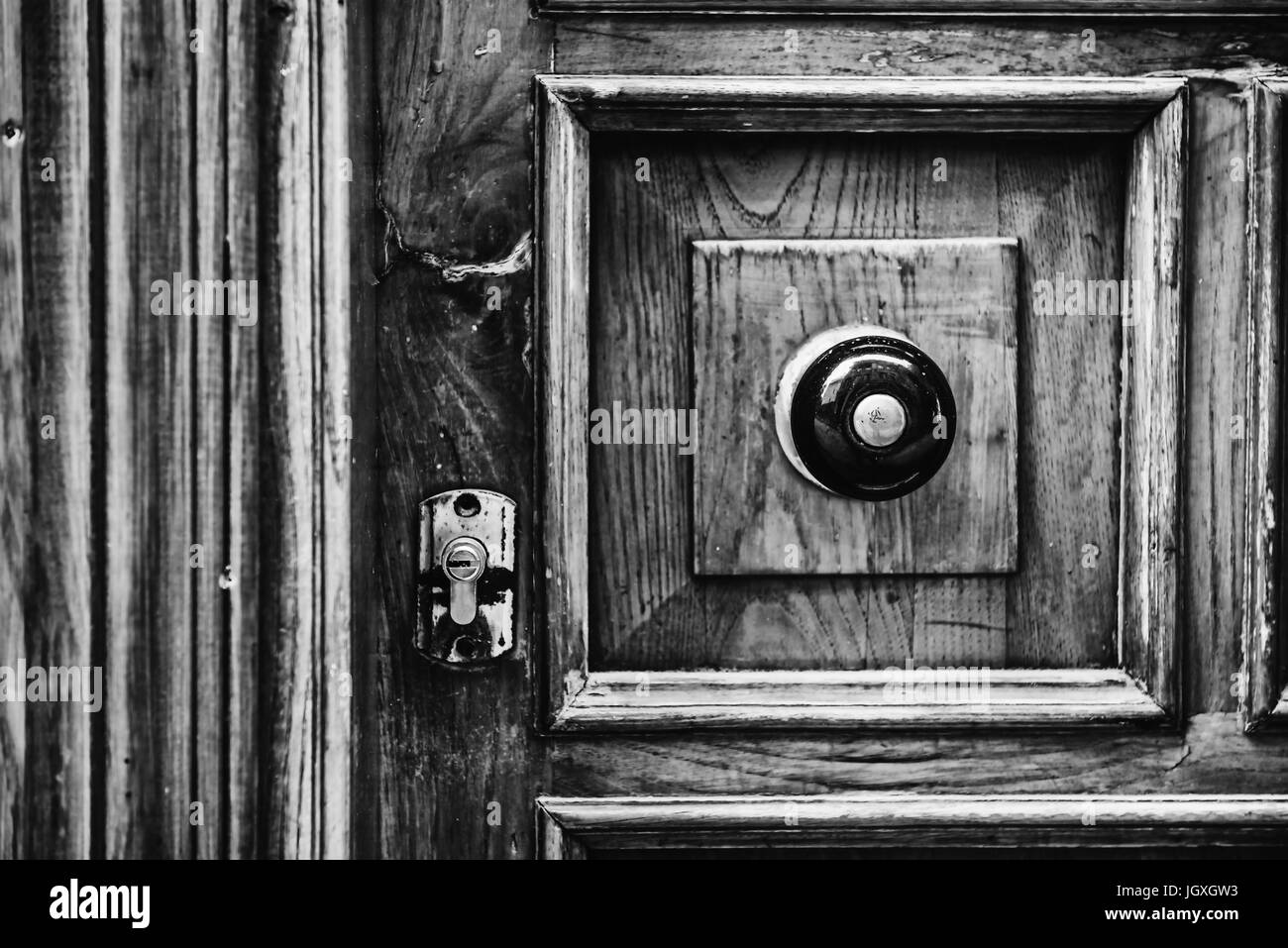 Architectural detail of a vintage, rustic door handle ,vintage antique