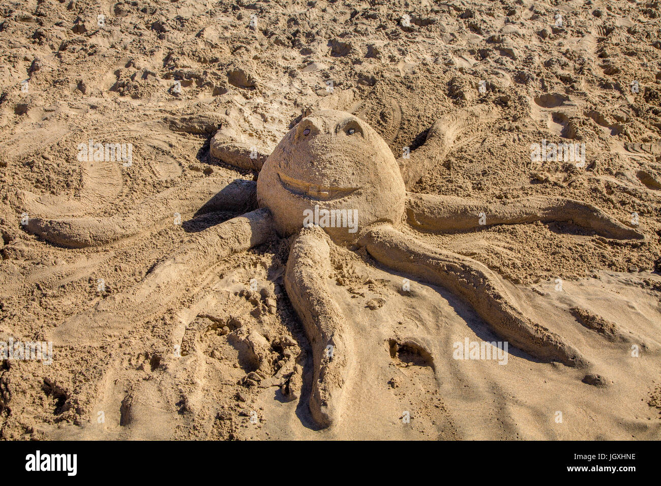 Sand-Oktopus, Sandkunst am Playa de la Cera, einer von sechs Papagayo-Straenden am Punta Papagayo, Playa Blanca, sie gehoeren zu den schoensten Straen Stock Photo