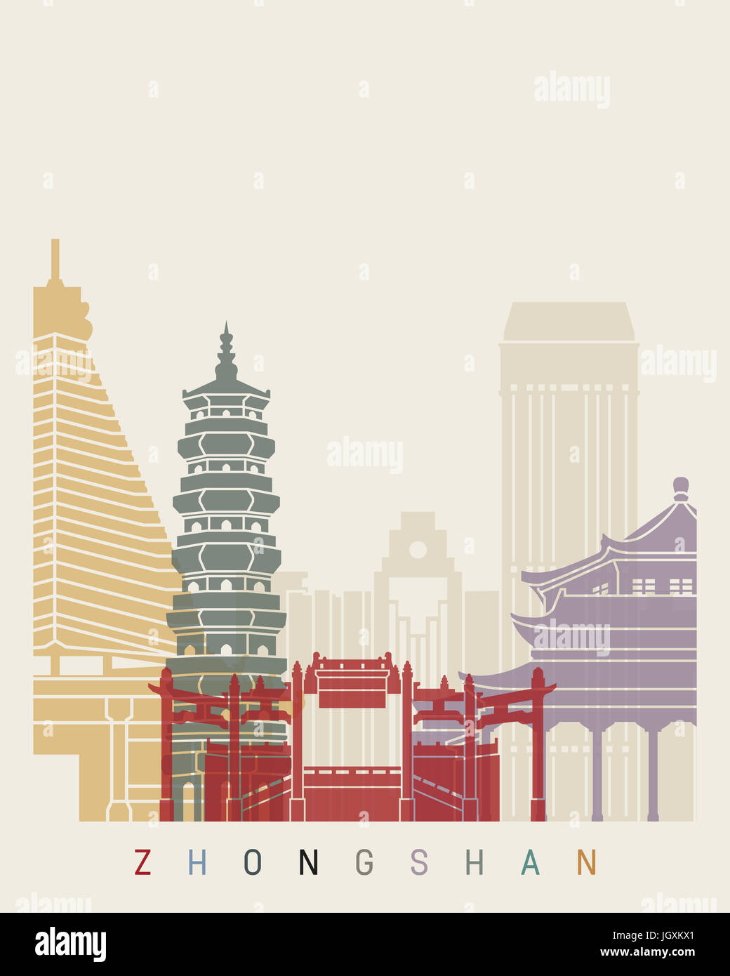Zhongshan skyline poster in editable vector file Stock Photo