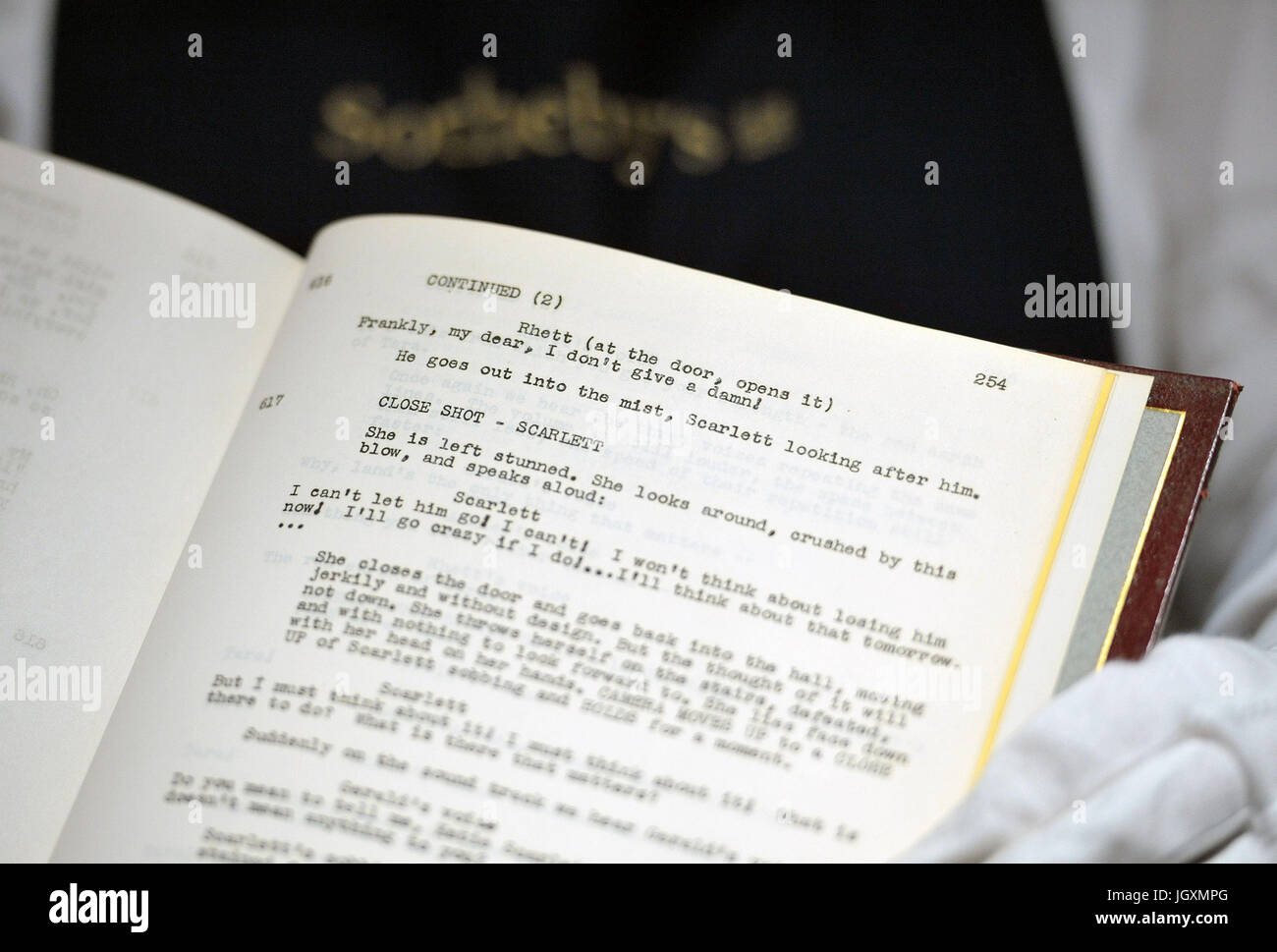 Vivien Leigh's 'Gone With The Wind' film script on display at Sotheby's in London as the family of the Gone With The Wind star are selling 250 treasures once belonging to the actress from Hollywood's Golden Age. Stock Photo