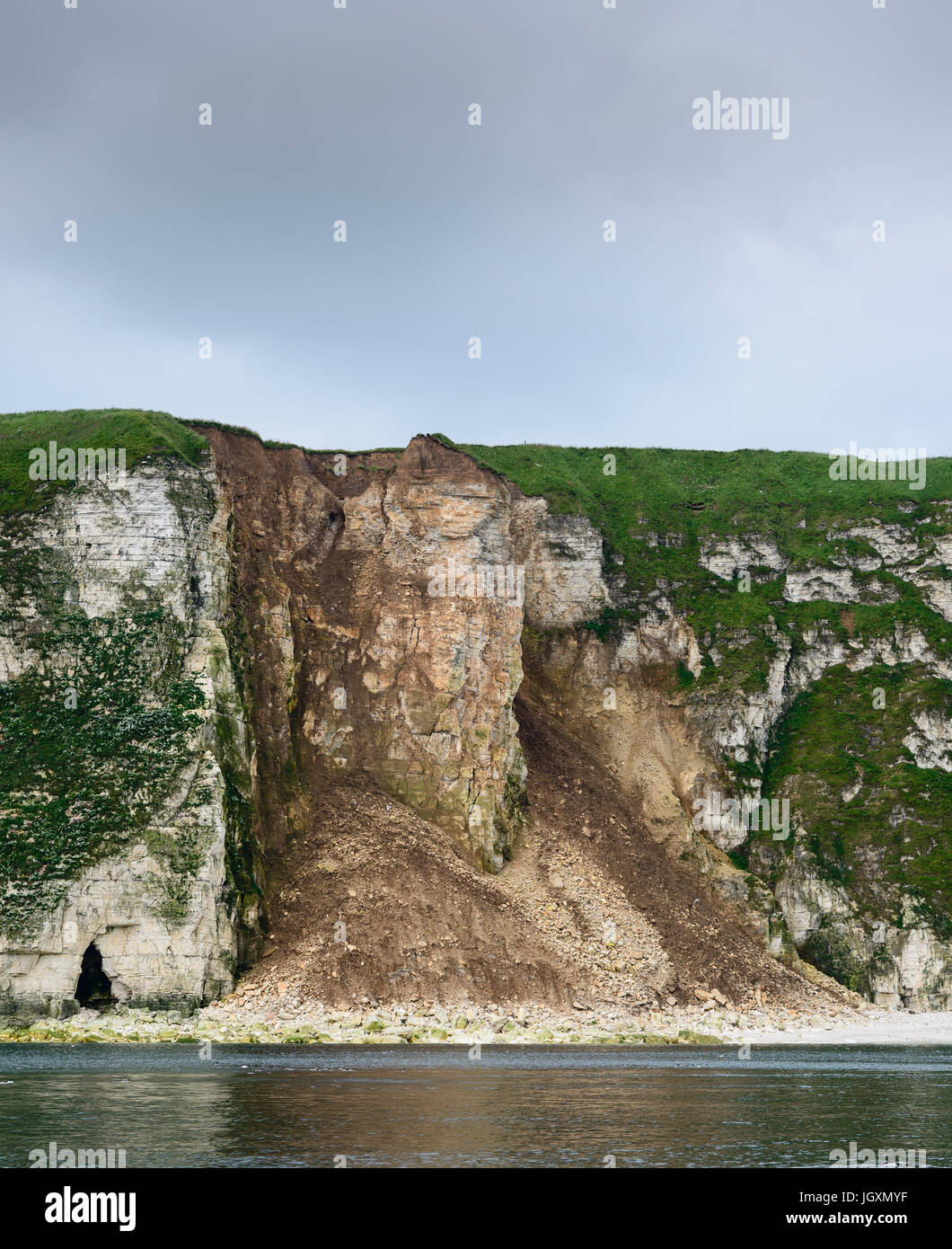 Cliff erosion coastal erosion south of Bempton Cliffs, UK. Stock Photo