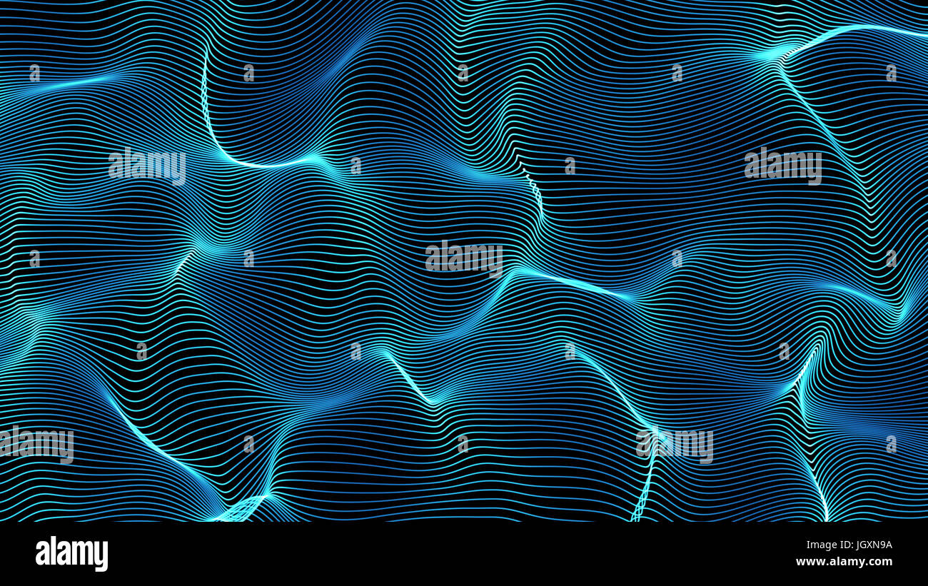 blue abstract waves on black background - shape made of lines - free ...