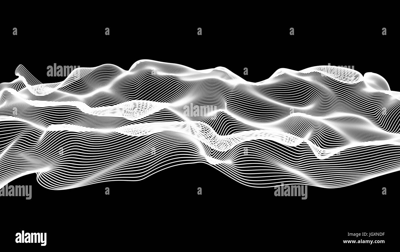 white abstract waves on black background - shape made of lines ...