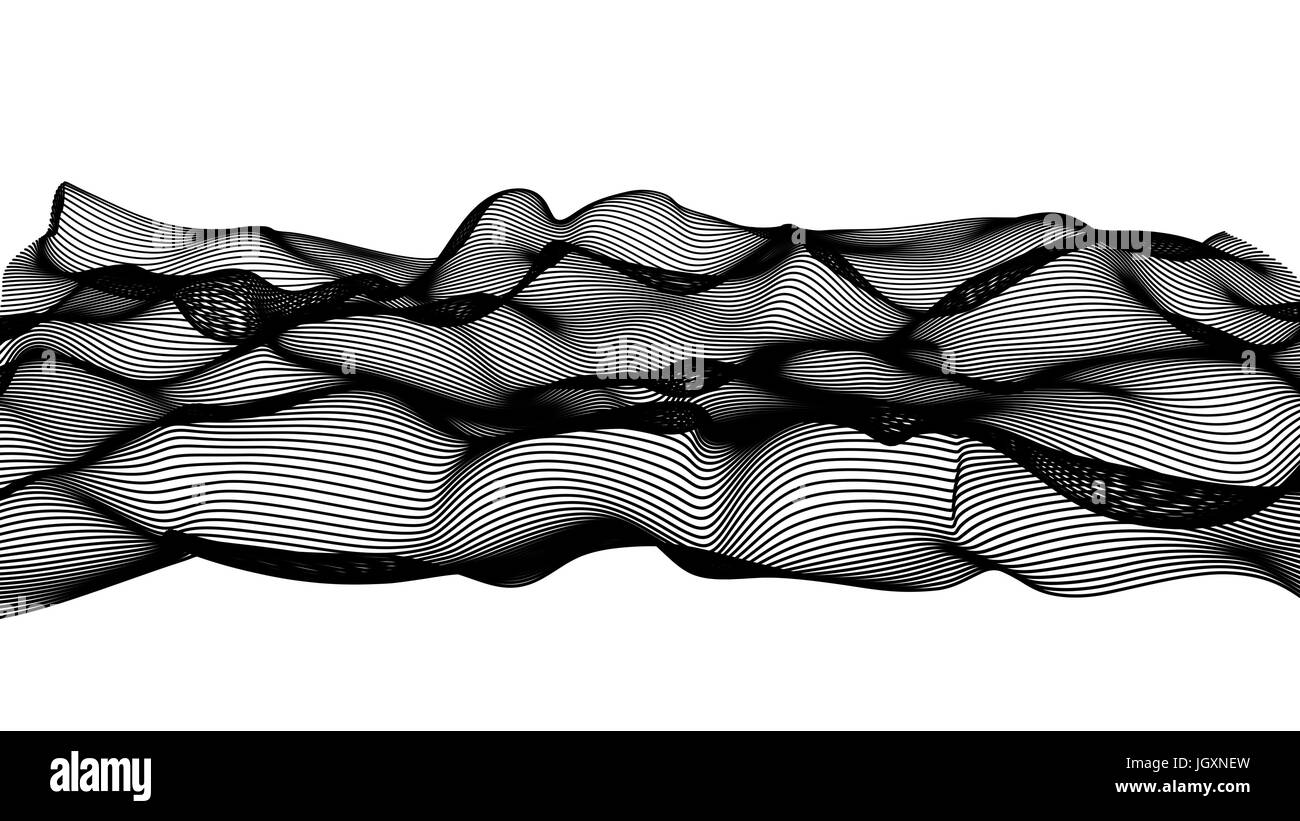 black abstract waves on white background - shape made of lines ...
