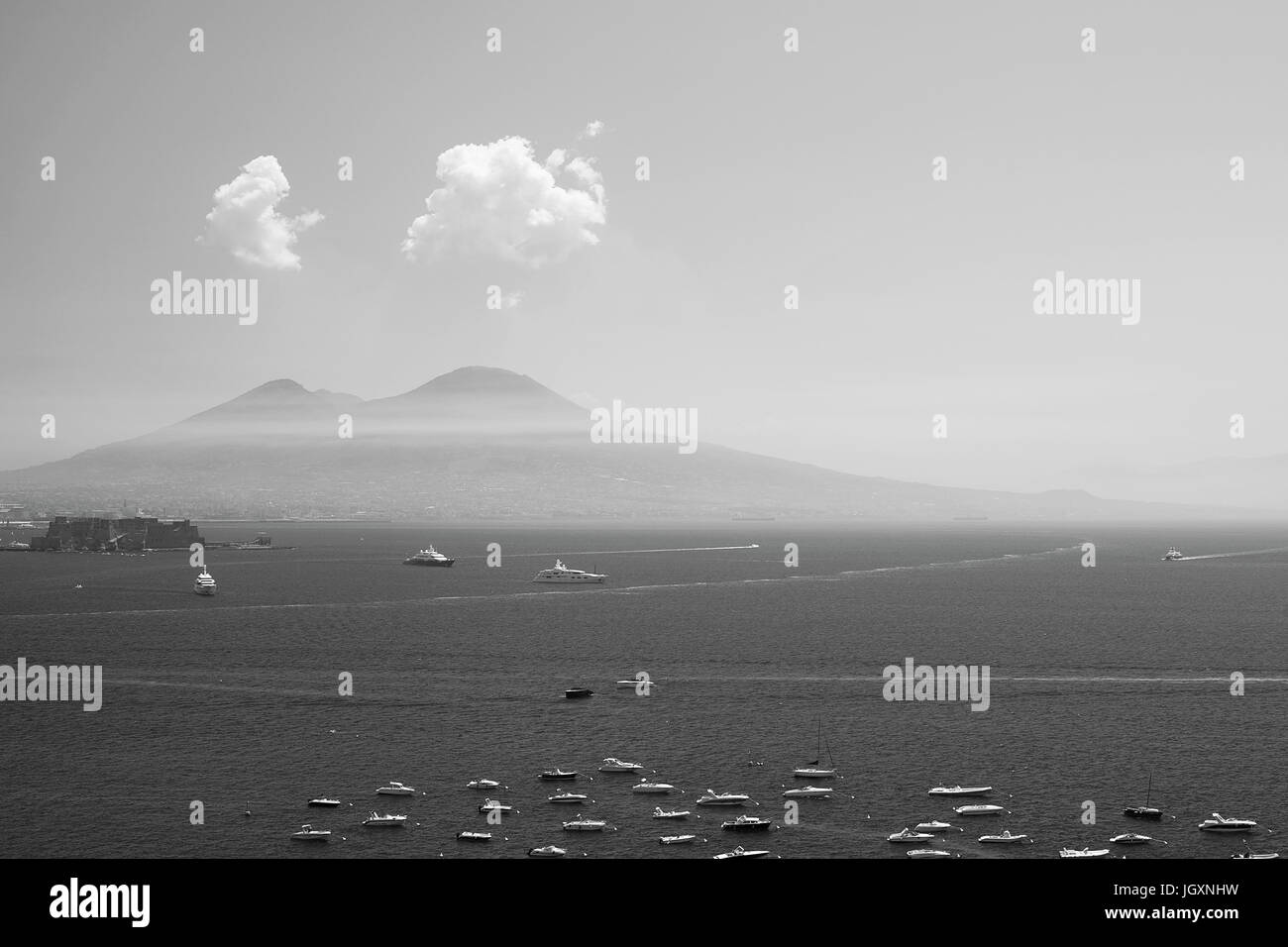 Bay of Naples, Italy black and white Stock Photo