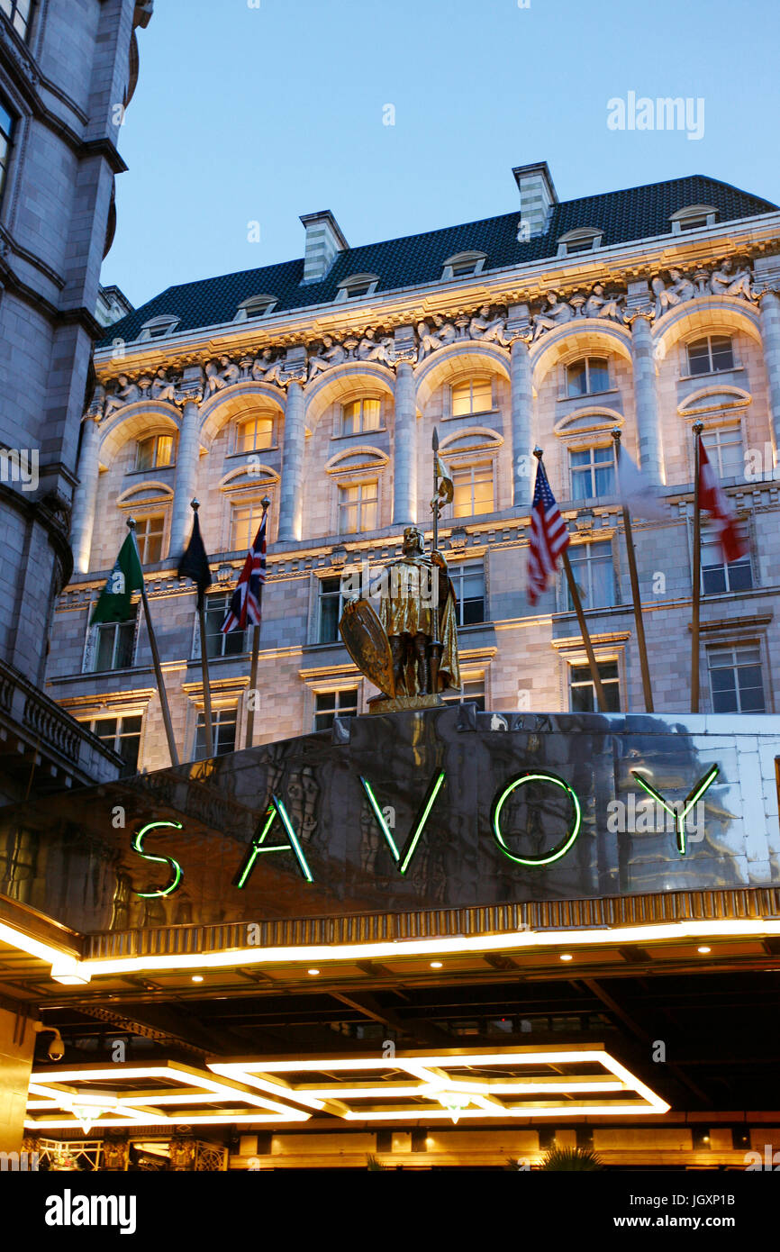 Outside view of Savoy hotel, Britain's first luxury hotel in central London, opened in 1889 and closed in 2007 for renovations reopened in Oct 2010. Stock Photo