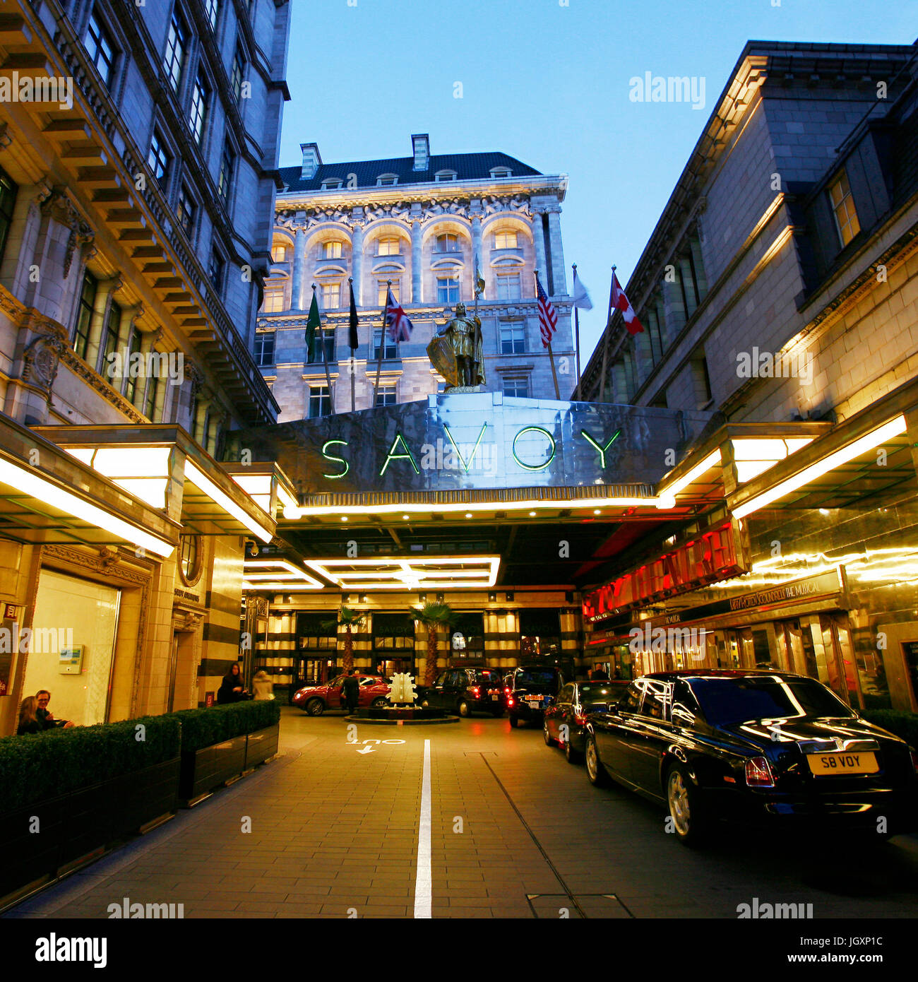 Outside view of Savoy hotel, Britain's first luxury hotel in central London, opened in 1889 and closed in 2007 for renovations reopened in Oct 2010. Stock Photo