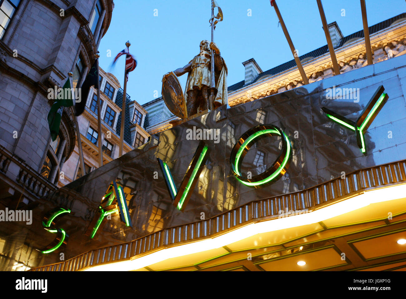 Outside view of Savoy hotel, Britain's first luxury hotel in central London, opened in 1889 and closed in 2007 for renovations reopened in Oct 2010. Stock Photo