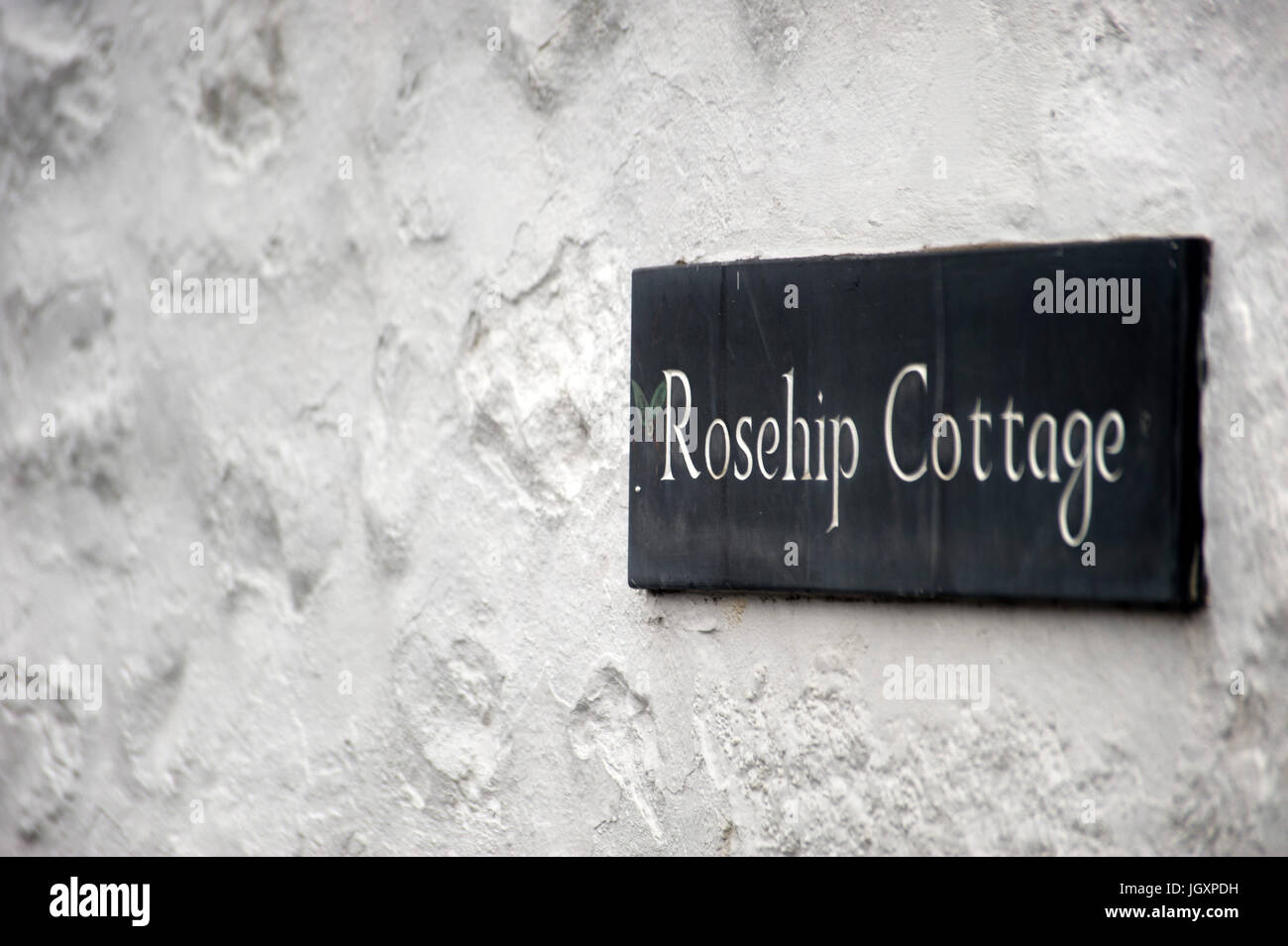 Rosehip Cottage house sign, Bellingham, Northumberland Stock Photo