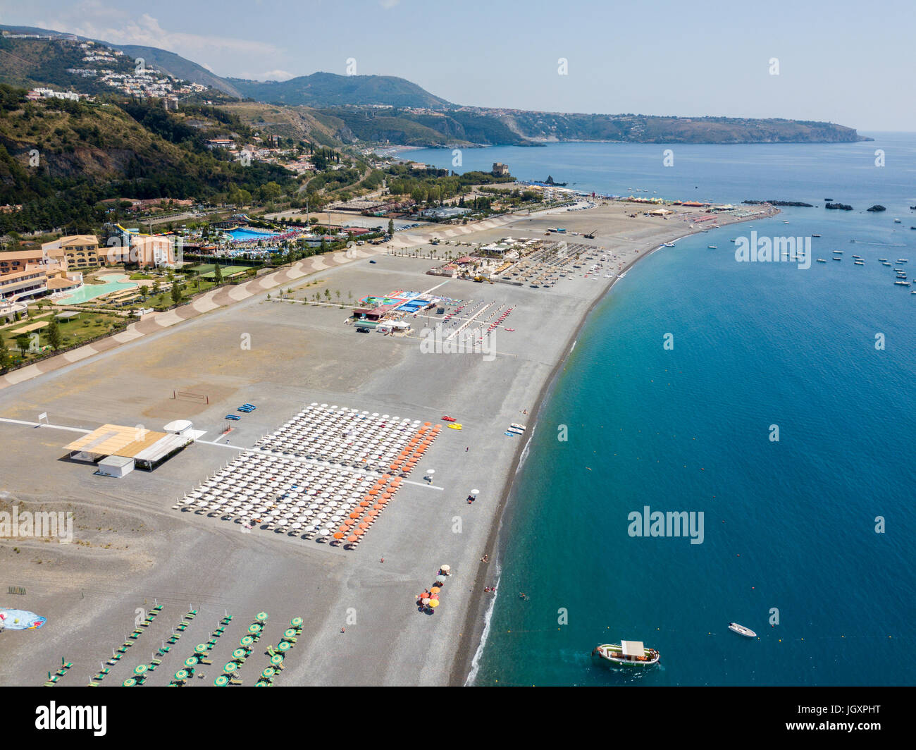 Aerial view of Praia a Mare beach, Cosenza Province, Calabria, Italy. 06/26/2017. Aerial view, vacation and sea Stock Photo