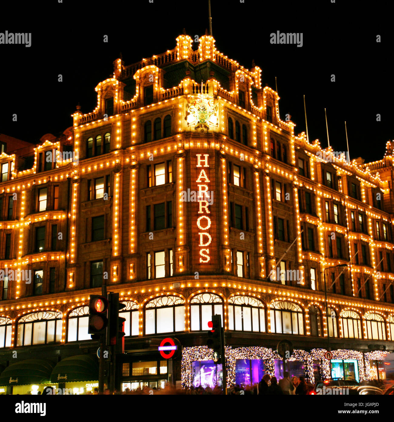 LONDON - DEC 8 : Night View of Harrods with christmas decoration ...