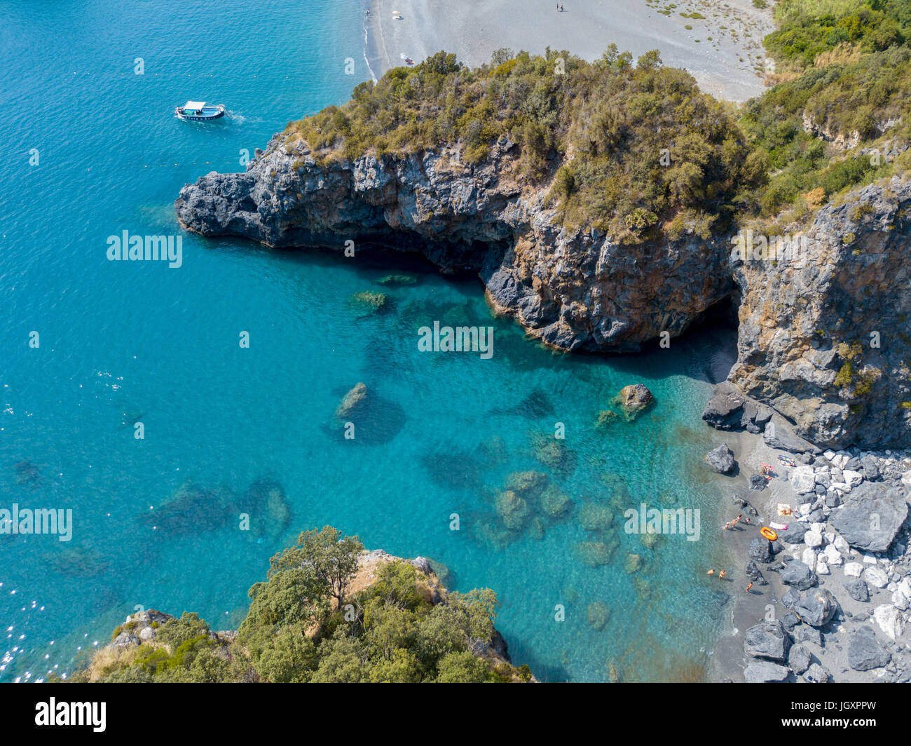 Great Arch, Aerial View, Arch Rock, Arco Magno and Beach, San Nicola Arcella, Cosenza Province, Calabria, Italy. 06/26/2017. Holiday and sea Stock Photo