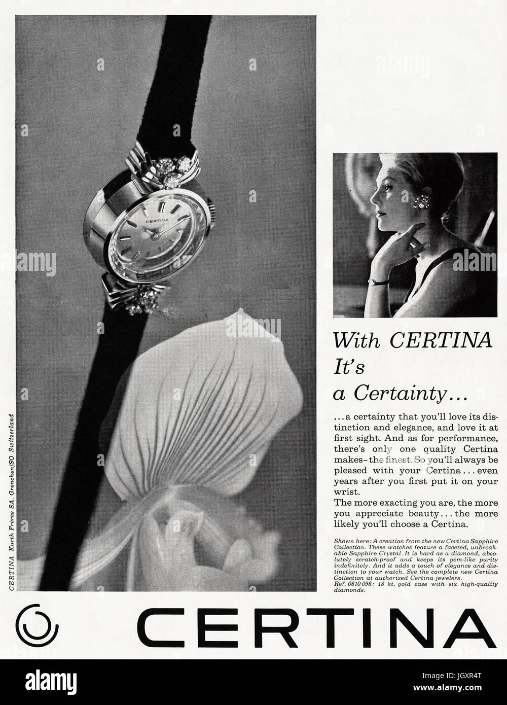 1960s advertisement advertising Certina ladies wrist watch in old vintage magazine dated 5th December 1960 Stock Photo