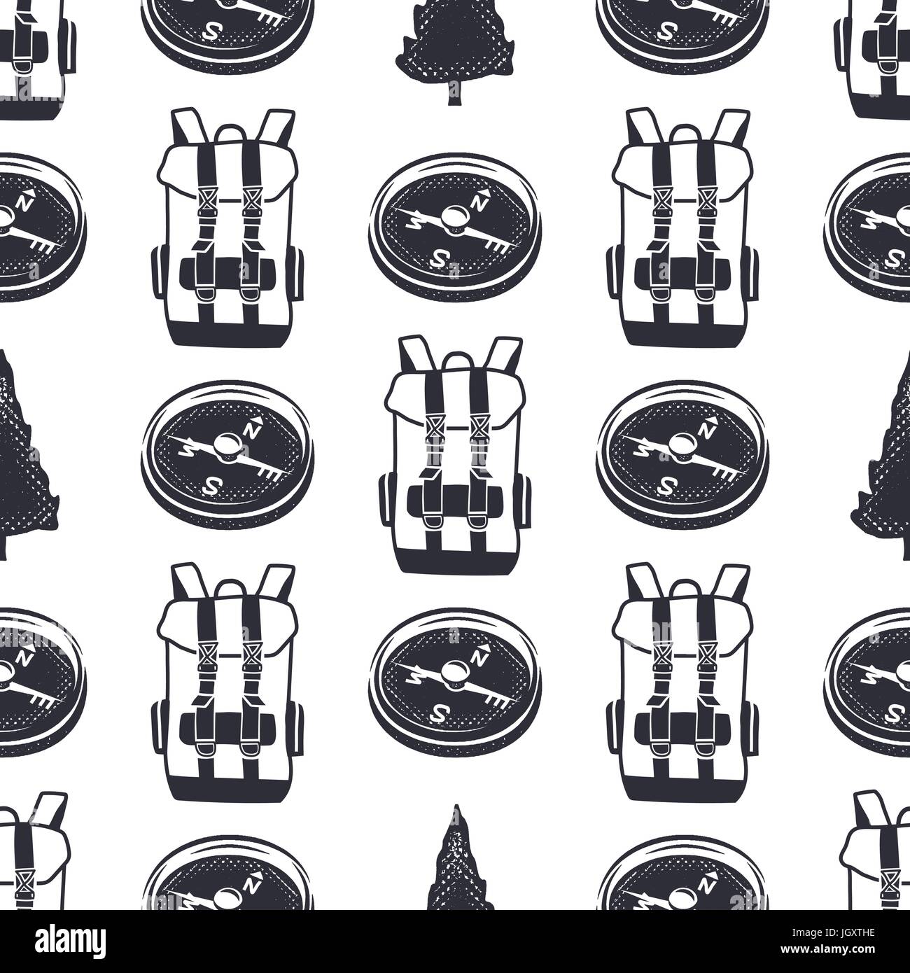 Vintage hand drawn hiking adventure pattern design. Camping seamless ...