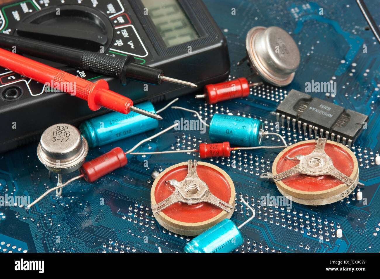 old electronic components on printed circuit board Stock Photo Alamy