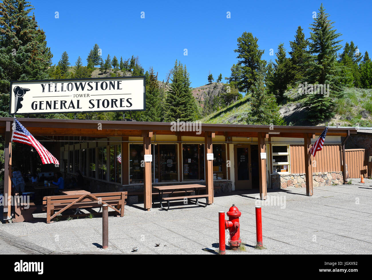 YELLOWSTONE NATIONAL PARK, WYOMING - JUNE 25, 21017: Tower Fall General Store. Yellowstone General Stores has a total of 12 stores conveniently locate Stock Photo