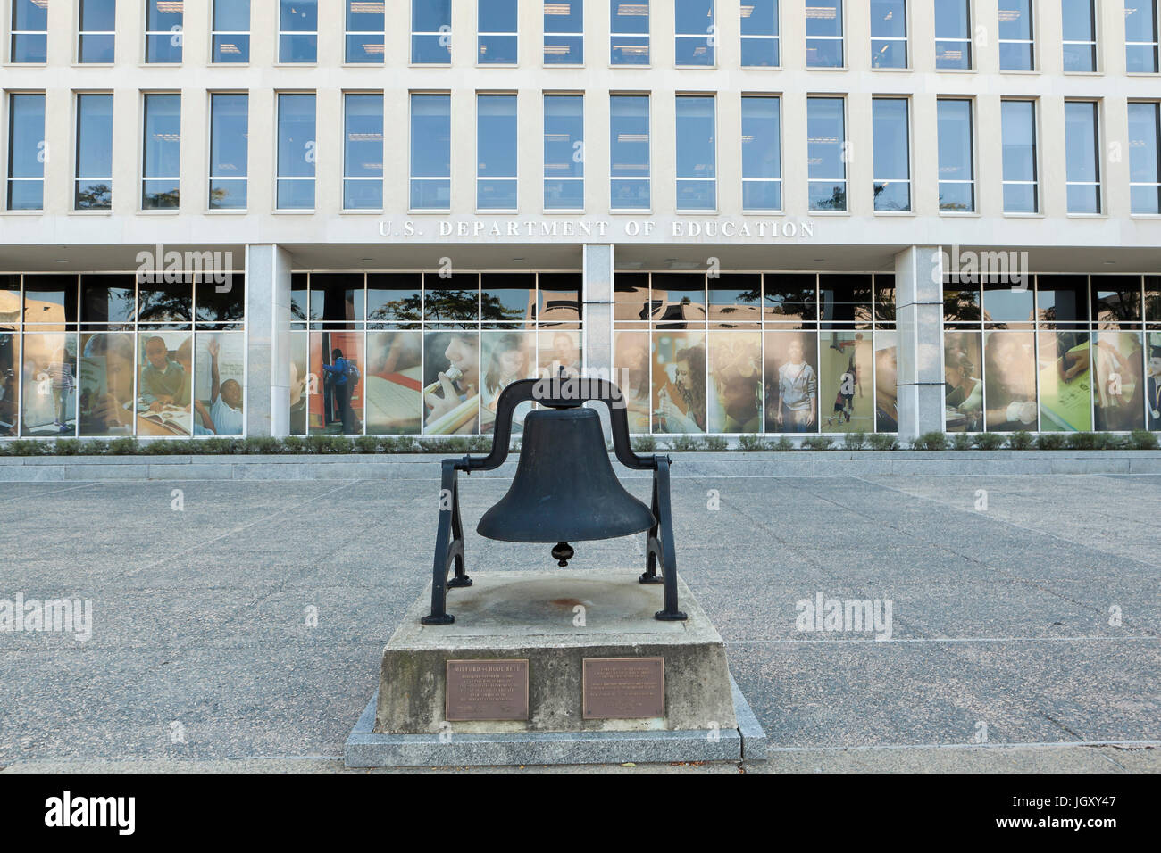 Milford School Bell memorial in front of US Department of Education building - Washington, DC USA Stock Photo