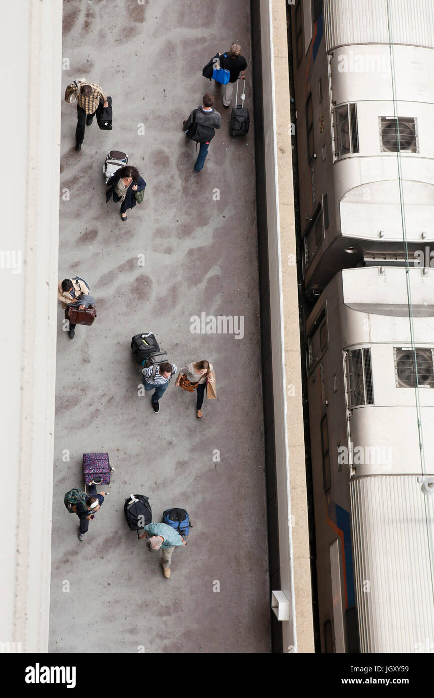 Travelers exiting Amtrak train (from above) - Union Station, Washington, DC USA Stock Photo