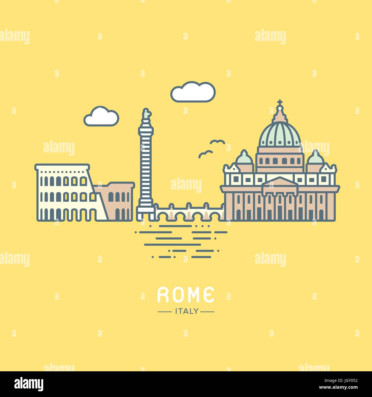 Line Icon style Rome city flat vector illustration Stock Vector