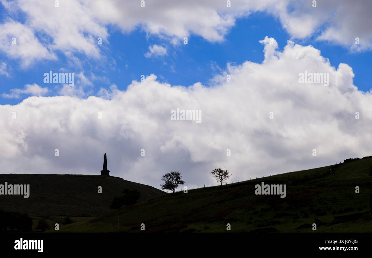 Stoodley Pike Monument, silhouetted against the sk. Stock Photo