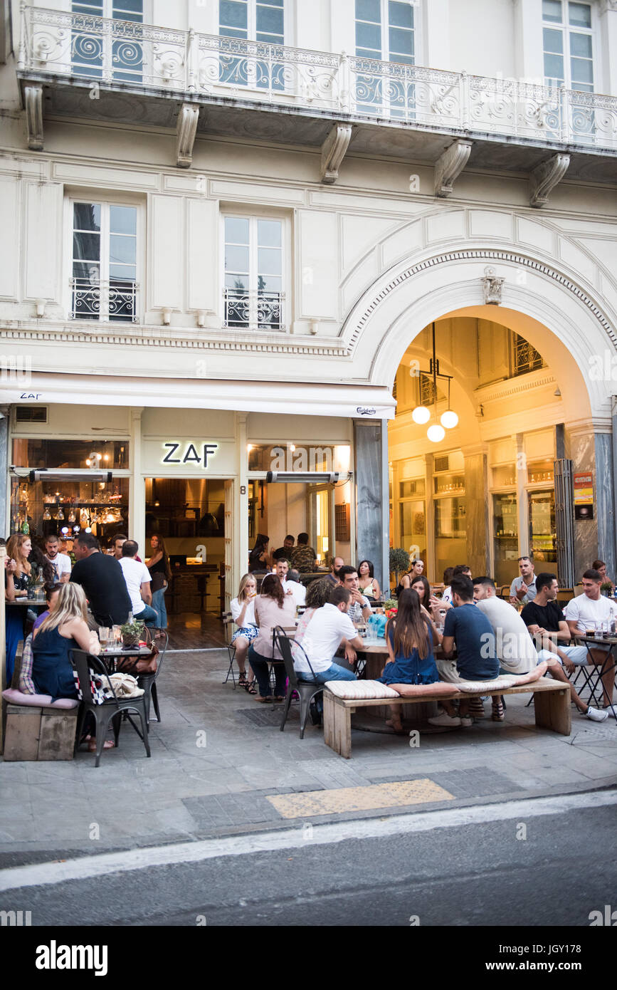 The exterior of ZAF cafe bar in Athinaidos Str near St Irene’s square. Stock Photo