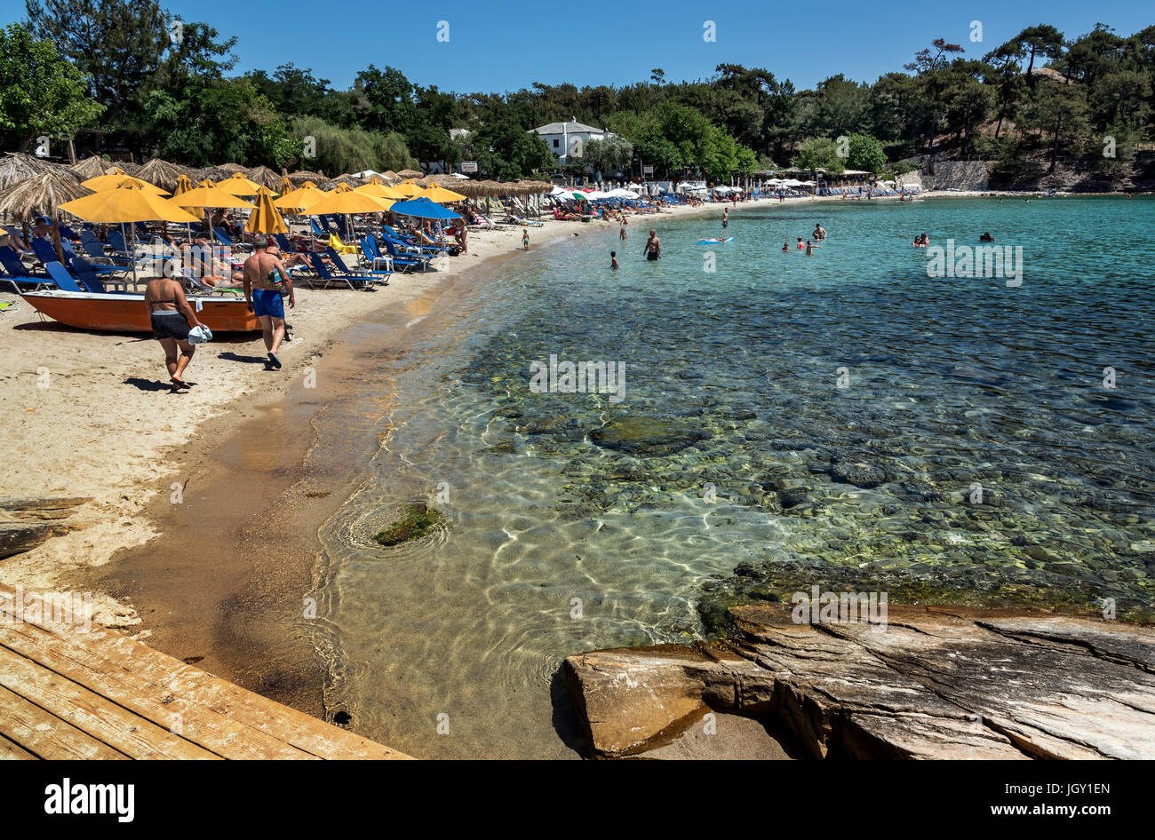 Aliki Beach, Thsssos. Stock Photo