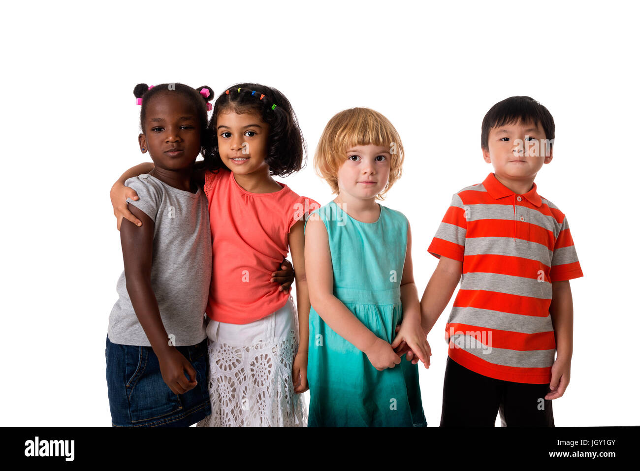 Group of multiracial kids portrait in studio on white background Stock ...