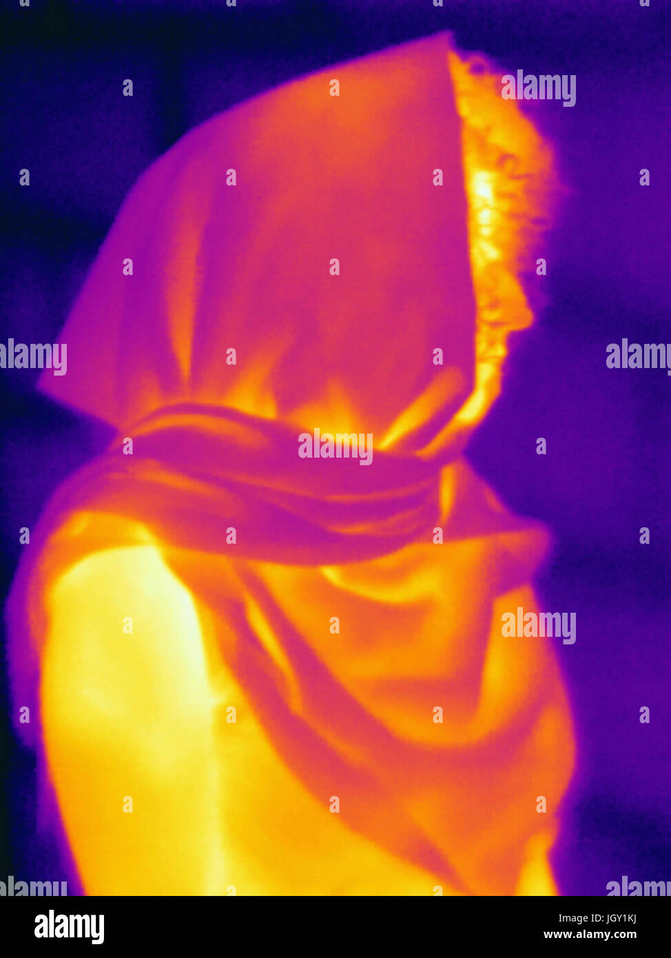 Thermal image profile view of muslim woman wearing hijab Stock Photo