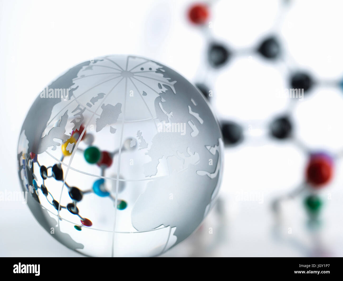 Globe with molecular model Stock Photo
