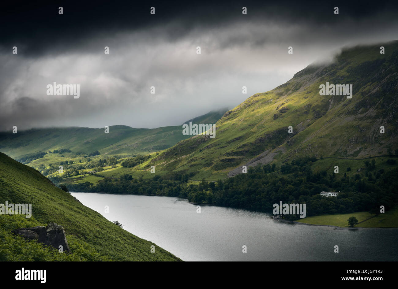 Storm clouds over Buttermere lake, The Lake District, UK Stock Photo