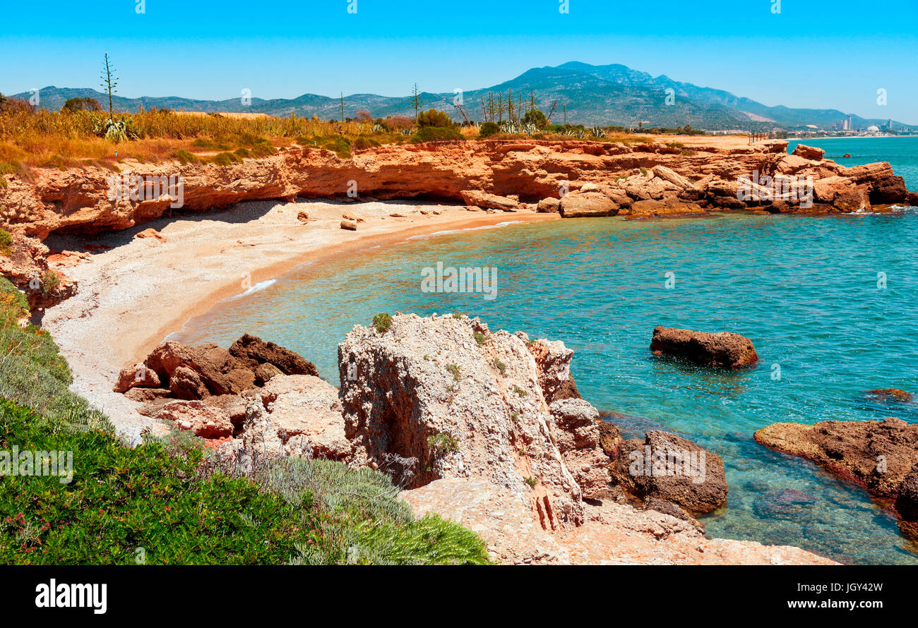 a view of a cliffy cave in Vinaros, in the Costa del Azahar, Spain Stock Photo