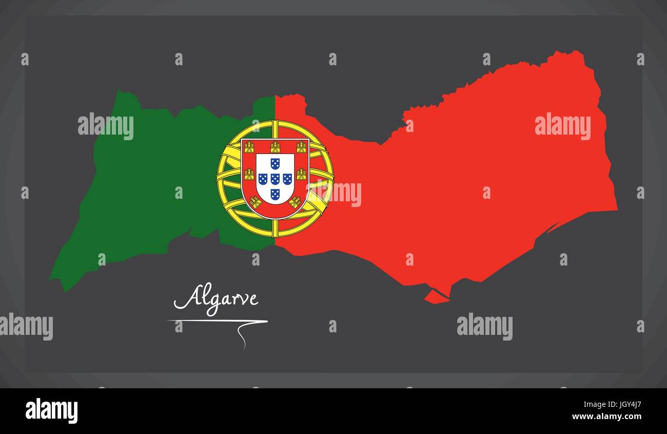 Algarve Portugal map with Portuguese national flag illustration Stock Vector