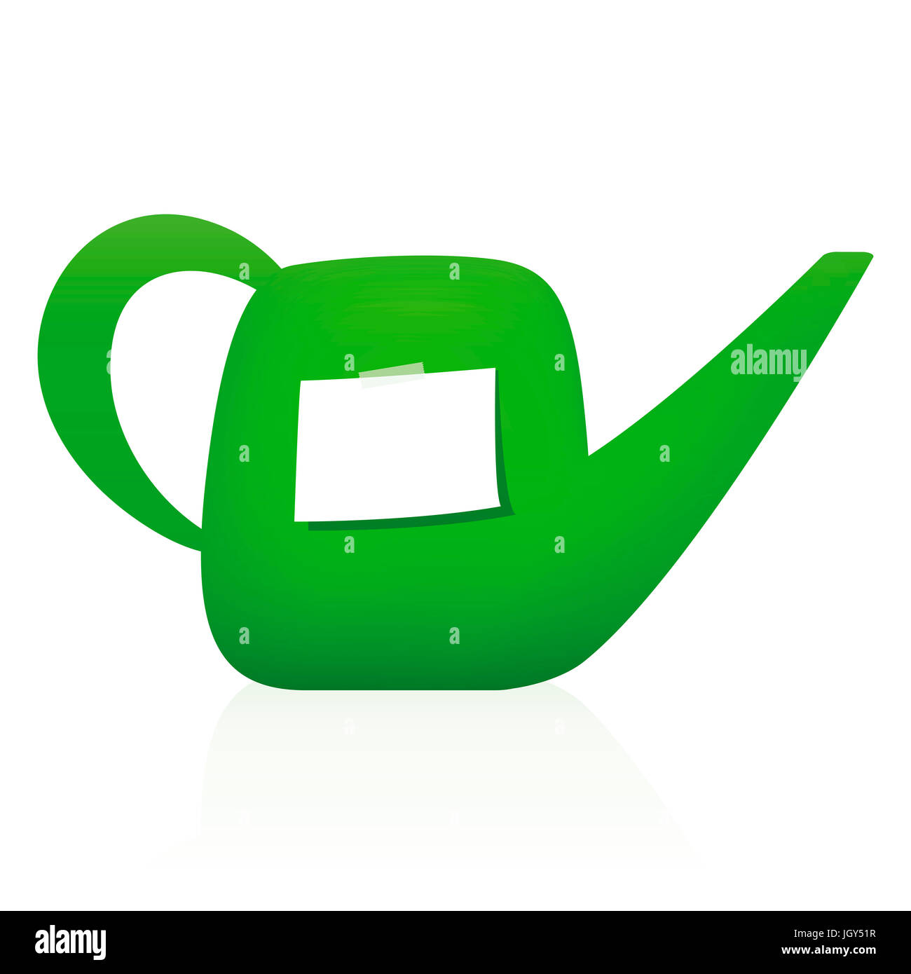 Watering can with blank notepad - piece of white paper to write a message, reminder, tips or thank you letter. Stock Photo