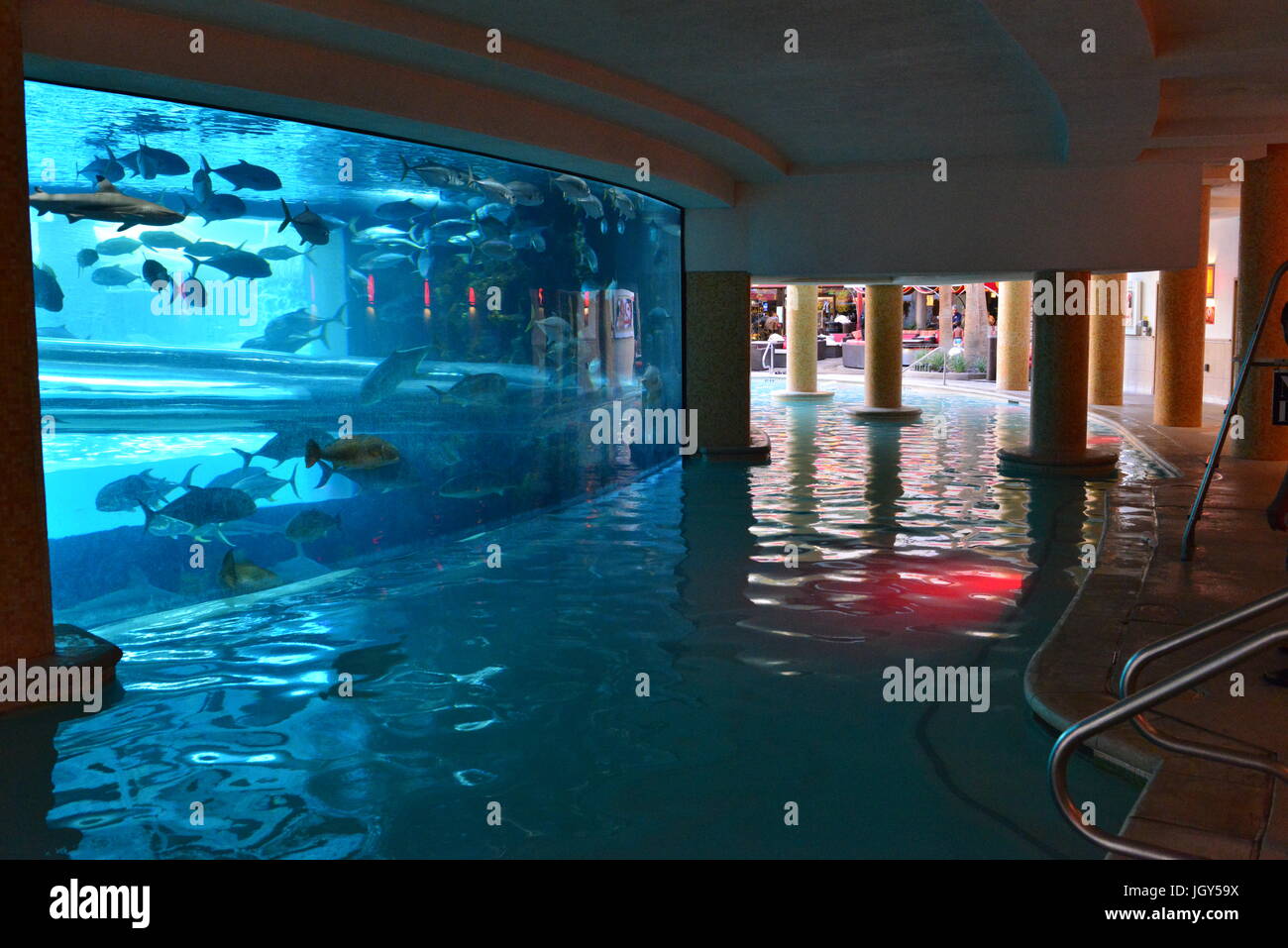 The pool area at a Hotel on Fremont street in Las Vegas Stock Photo